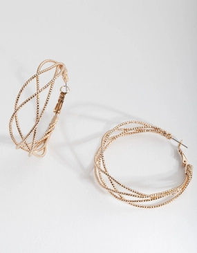 Gold Crossover Multi Hoop Earrings Pretty Detail Statement Layer