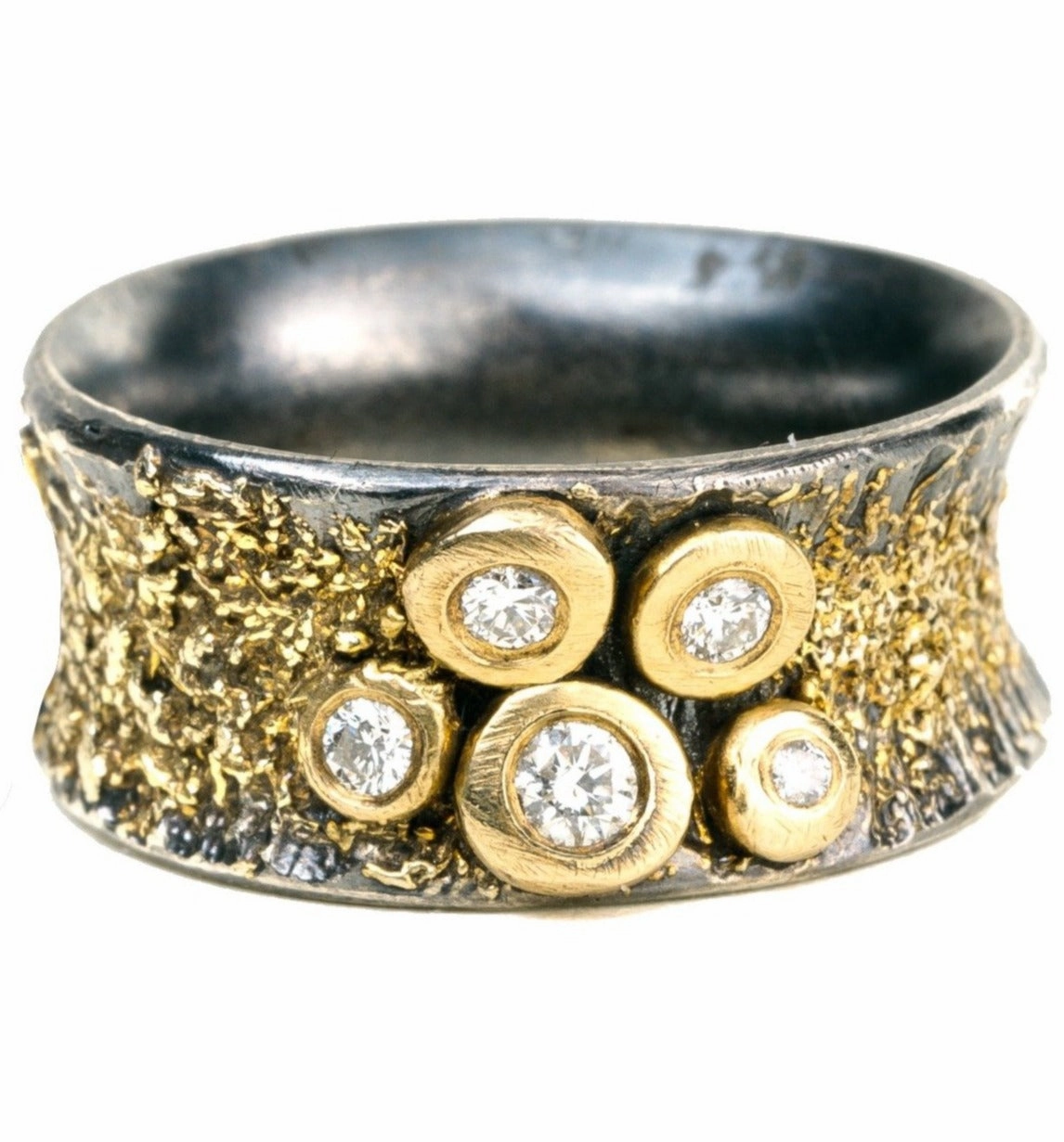 Golden Hour Aspen Bauble Ring - 22k/18k gold, Oxidized Silver   Reclaimed Diamonds