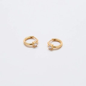 Linear Trinket White CZ Mini Huggie Hoop Earrings