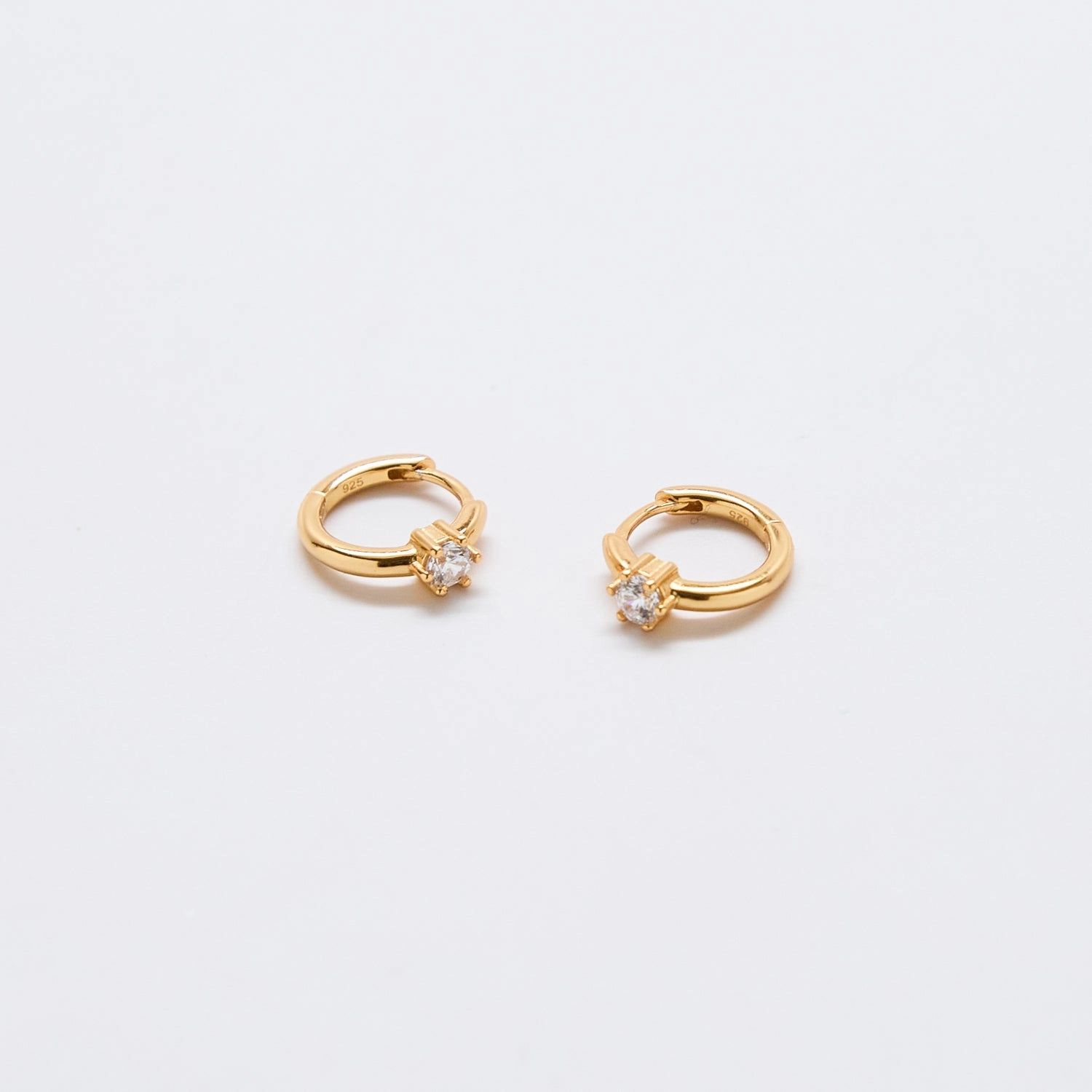 Linear Trinket White CZ Mini Huggie Hoop Earrings