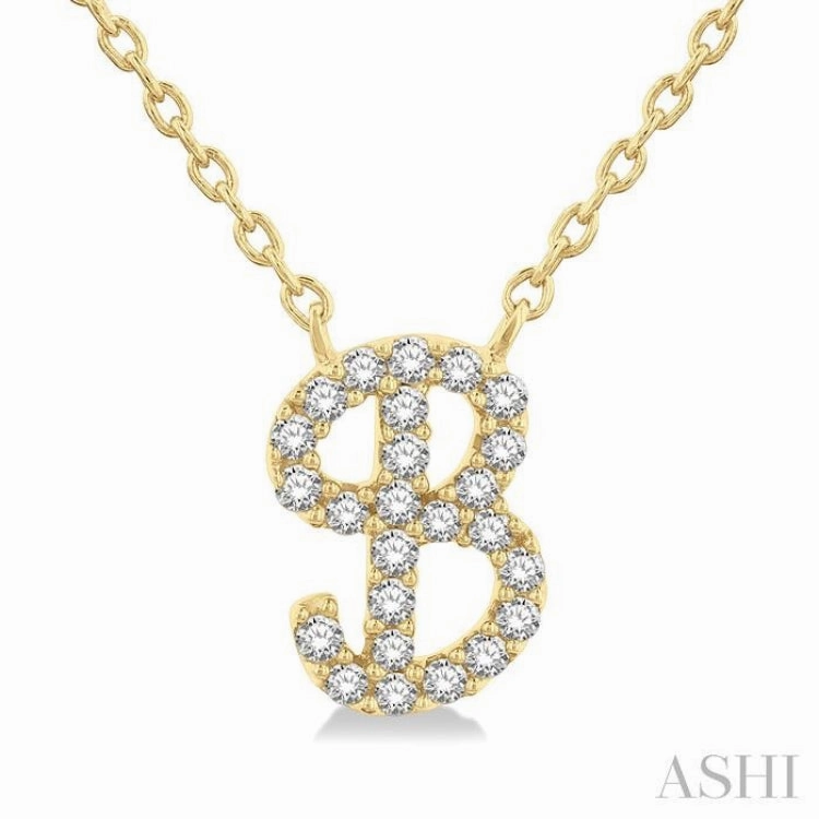Vintage Gift 1/10 Ctw Initial 'B' Calligraphy Round Cut Diamond Fashion Pendant With Chain in 10K Yellow Gold