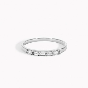 Sentimental Jewelry Fresh Spark Baguette Ring White Topaz Silver - Julie