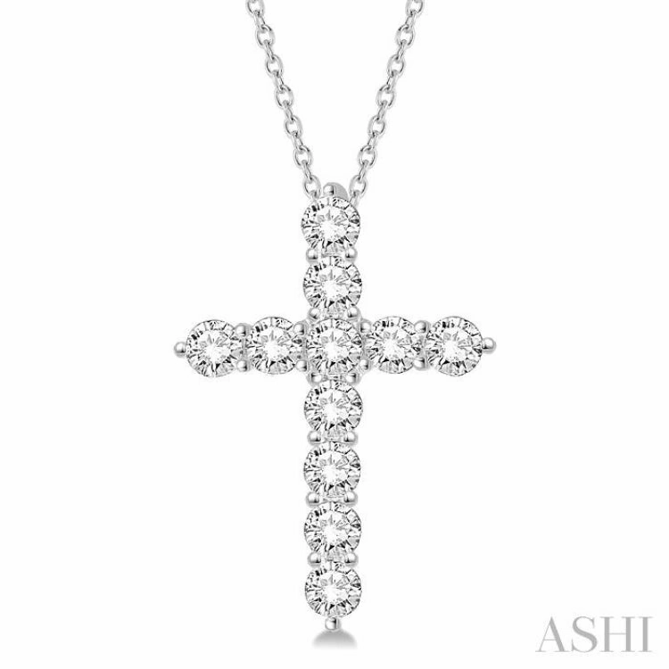 Superior Style 2 Ctw Round Cut Diamond Cross Pendant in 14K White Gold with Chain