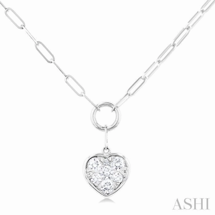 Wonderful Item 1/4 Ctw Lovebright Heart Shape Round Cut Diamond Paperclip Necklace in 14K White Gold