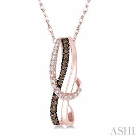 1/4 Ctw Curvy Entwined White & Brown Round Cut Diamond Pendant With Link Chain in 10K Rose Gold Budget-Friendly Piece Effortless Style