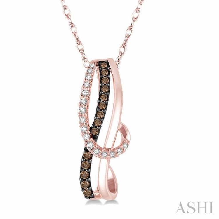 1/4 Ctw Curvy Entwined White & Brown Round Cut Diamond Pendant With Link Chain in 10K Rose Gold Budget-Friendly Piece Effortless Style