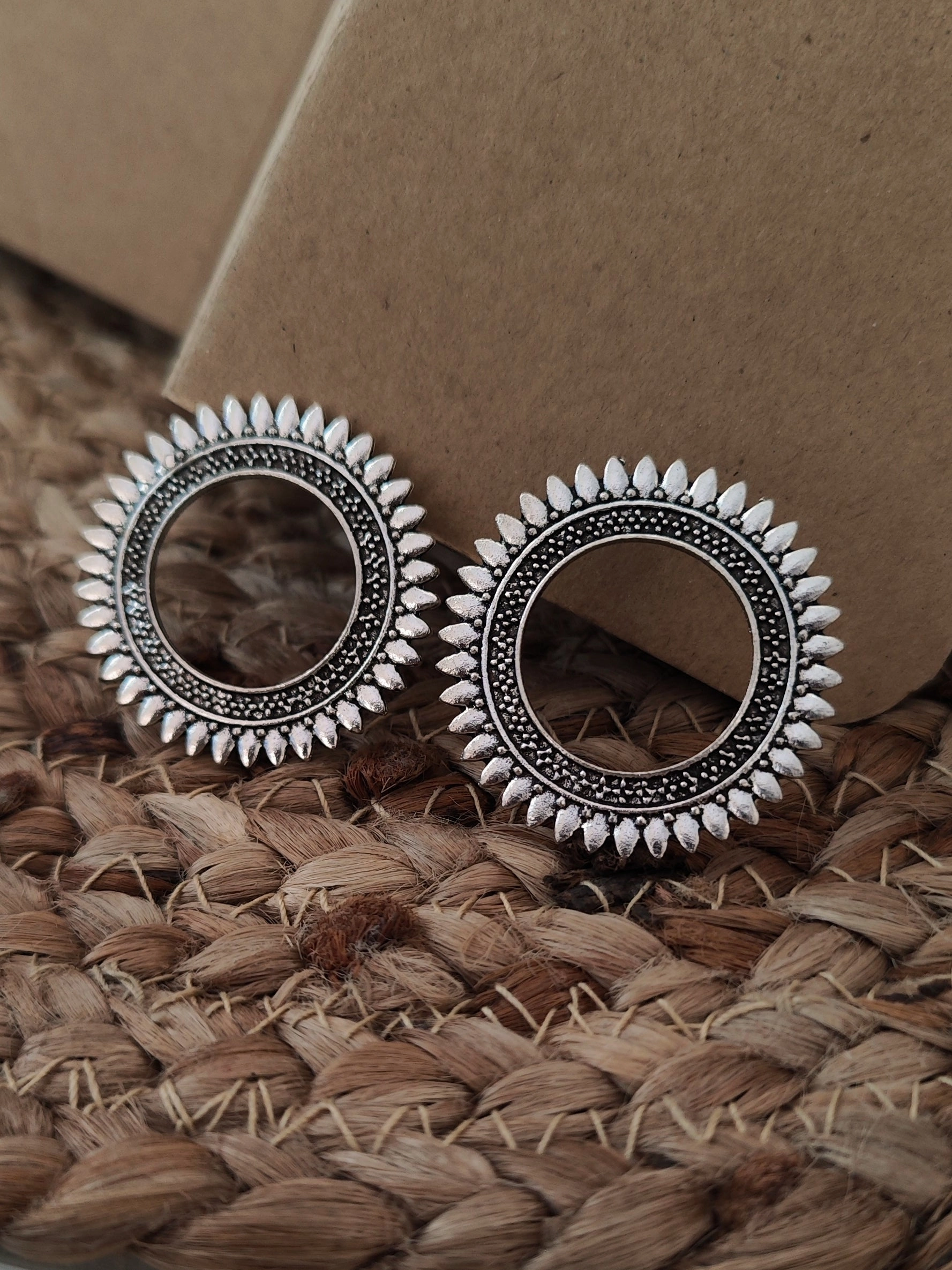 Vibrant Trinket Oxidized silver circle earrings resin jhumka findings ESS211