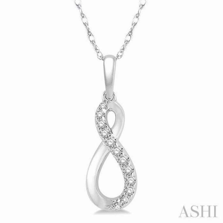 soft look Casual Gathering 1/10 Ctw Figure Eight Round Cut Diamond Infinity Petite Pendant in 10K White Gold with chain