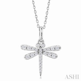 1/6 Ctw Petite Dragonfly Round Cut Diamond Fashion Pendant With Chain in 10K White Gold Stunning Piece Splendid Jewelry
