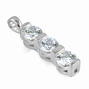 Elegant Three-Stone White Cubic Zirconia Silver Pendant Jewelry Daily Use Jewelry