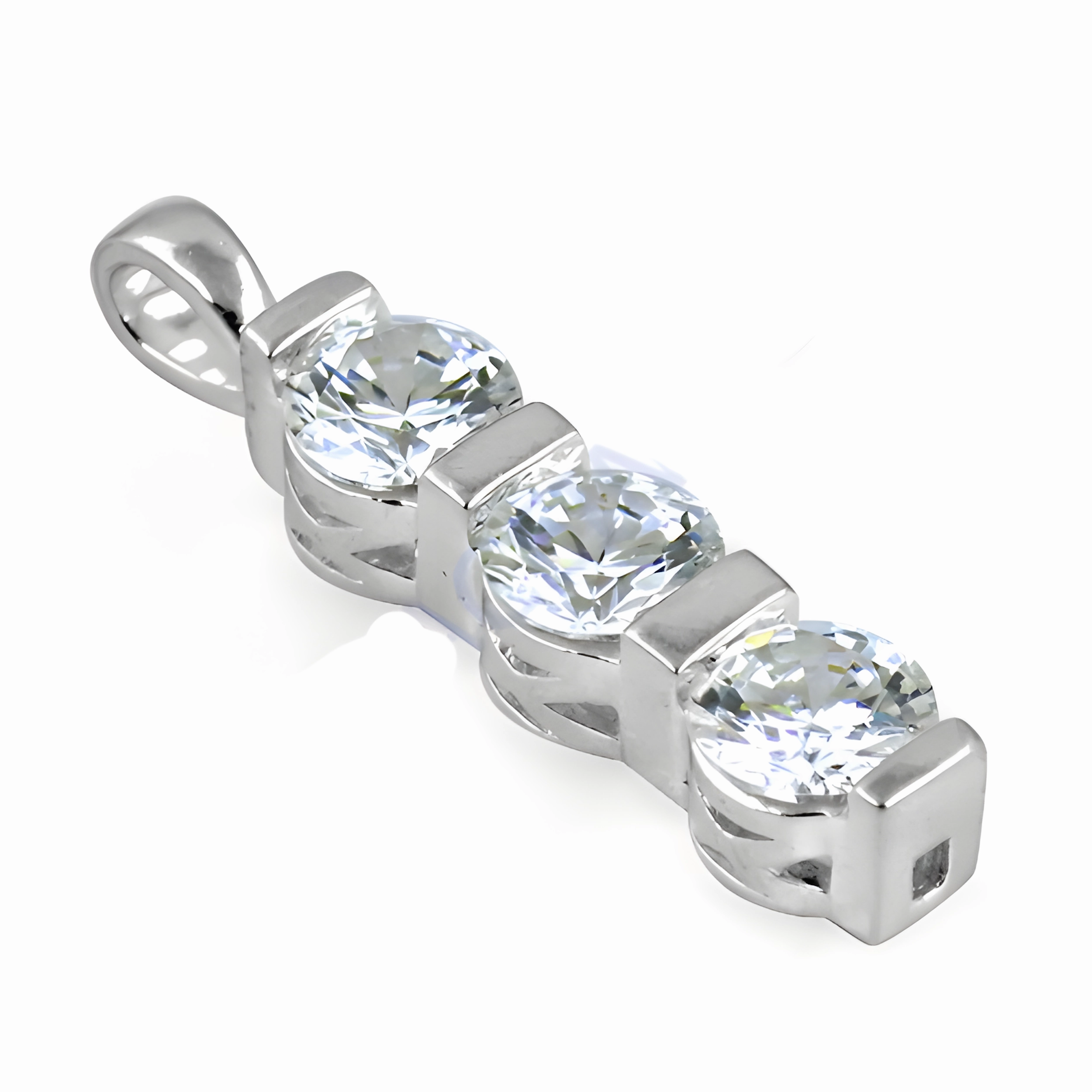 Elegant Three-Stone White Cubic Zirconia Silver Pendant Jewelry Daily Use Jewelry