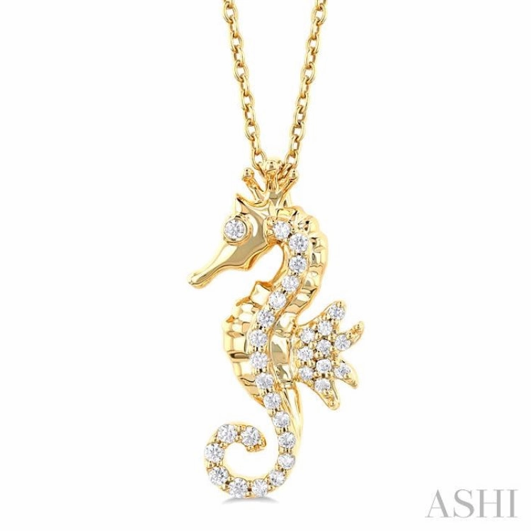 1/8 Ctw Petite Seahorse Round Cut Diamond Fashion Pendant With Chain in 10K Yellow Gold Urban Fashion Weekend Accessory