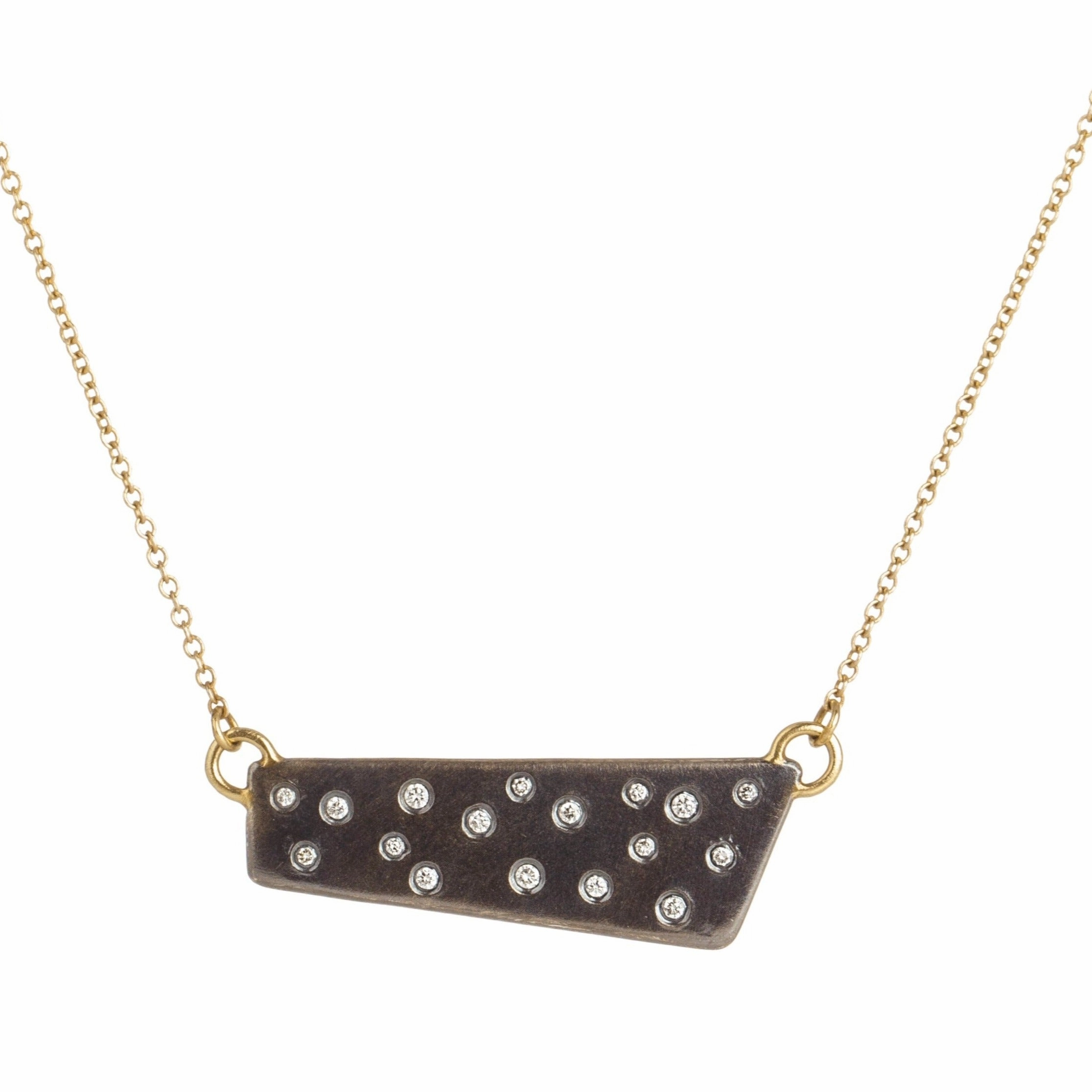 spring fashion Black   Gold Scattered Diamond Necklace on 14k Gold Chain - 18ky, Oxidized Silver   VS Diamonds