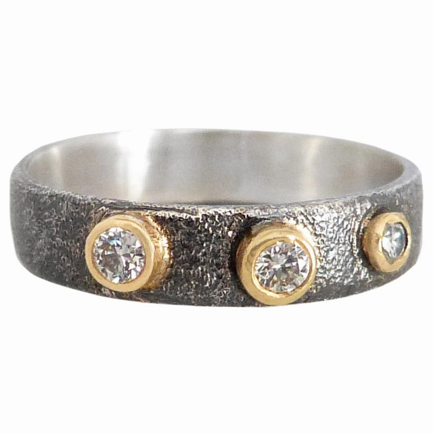 Travel Essential Black   Gold Terra Band - 18k Gold, Oxidized Silver   Reclaimed Diamonds