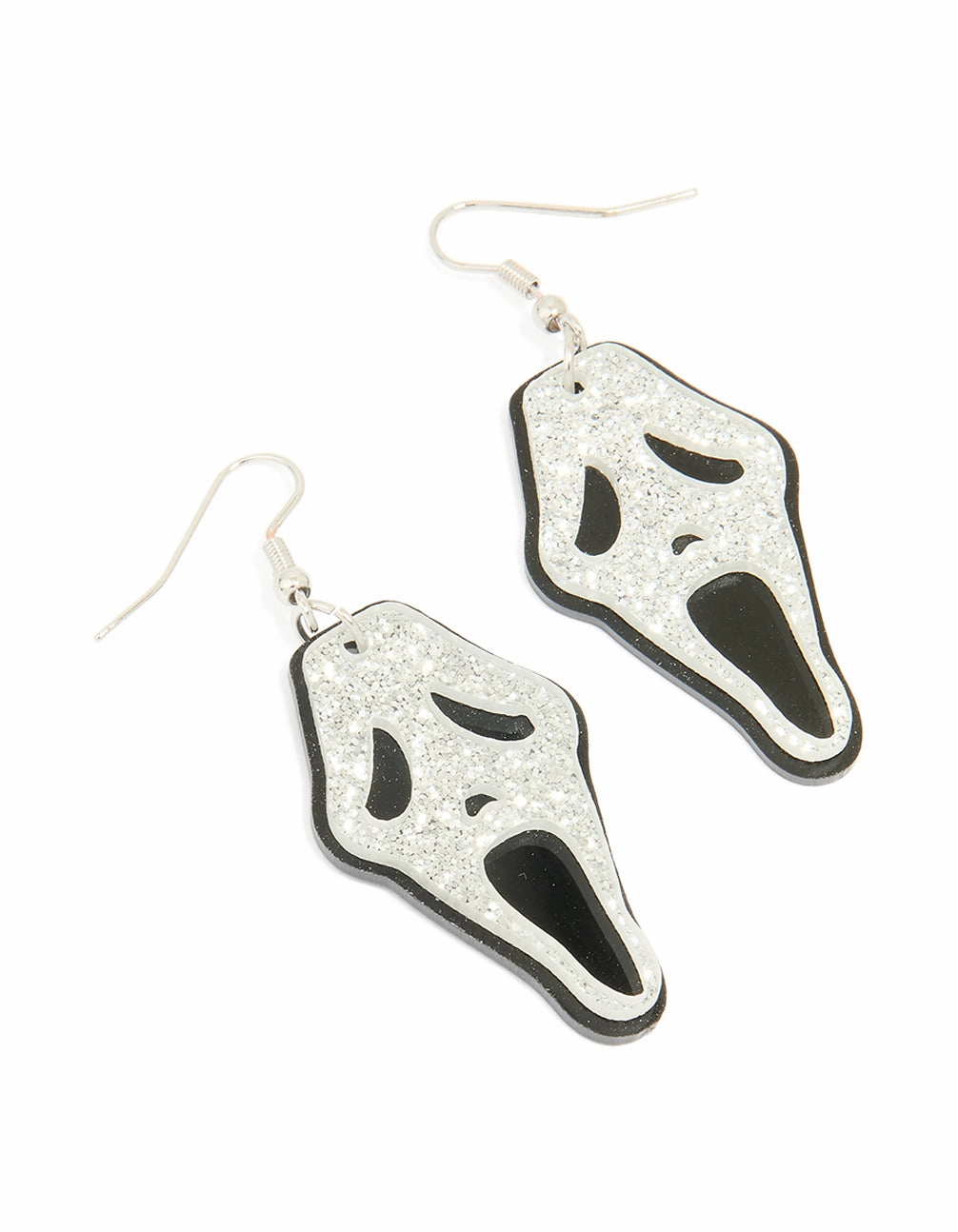 feminine grace Black & White Acrylic Glitter Ghost Face Drop Earrings