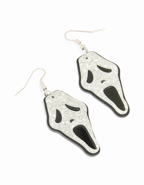 feminine grace Black & White Acrylic Glitter Ghost Face Drop Earrings
