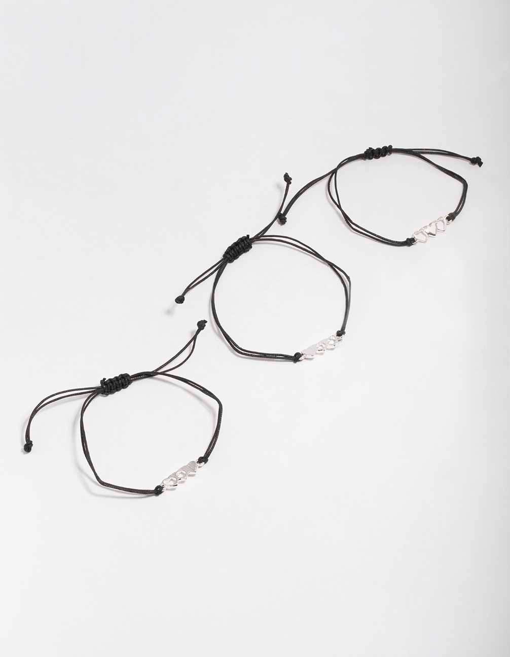 Understated Elegance Black Cord Heart Bracelet 3-Pack