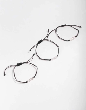 Understated Elegance Black Cord Heart Bracelet 3-Pack