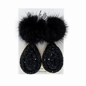 Black Lacey Puff Earrings Vibrant Charm Timeless Look Design