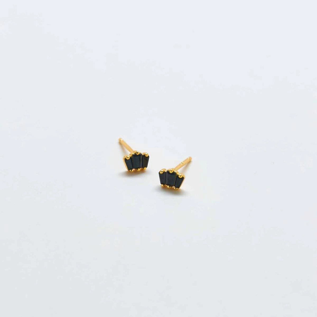 Linear Embellishment Black Trio Baguette Gold Studs