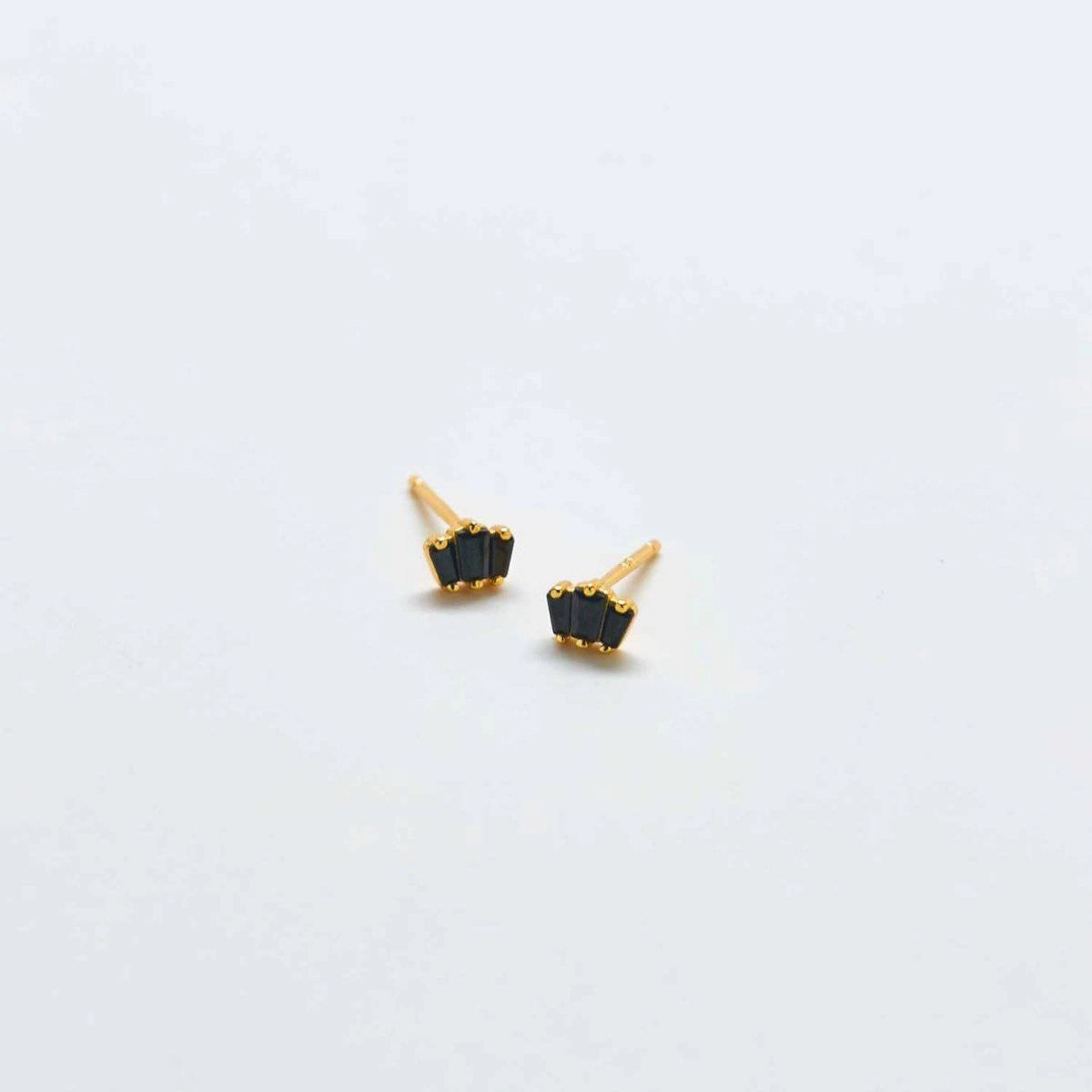 Black Trio Baguette Gold Studs Vintage-Inspired Adornment
