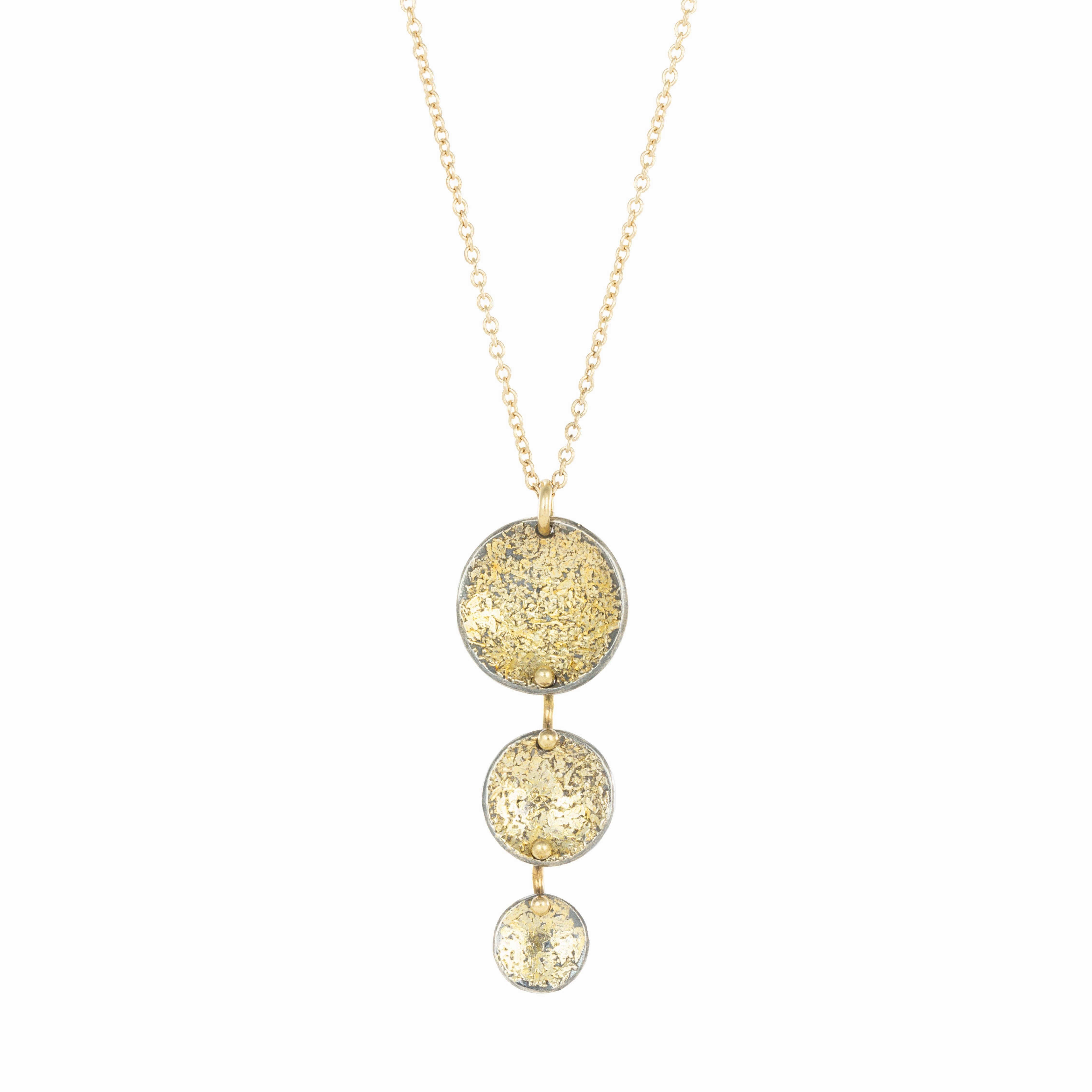 Blossom Drop Necklace on 14ky Gold Chain - 22k/14k Gold, Oxidized Silver Custom Shine Design Sleek Radiance