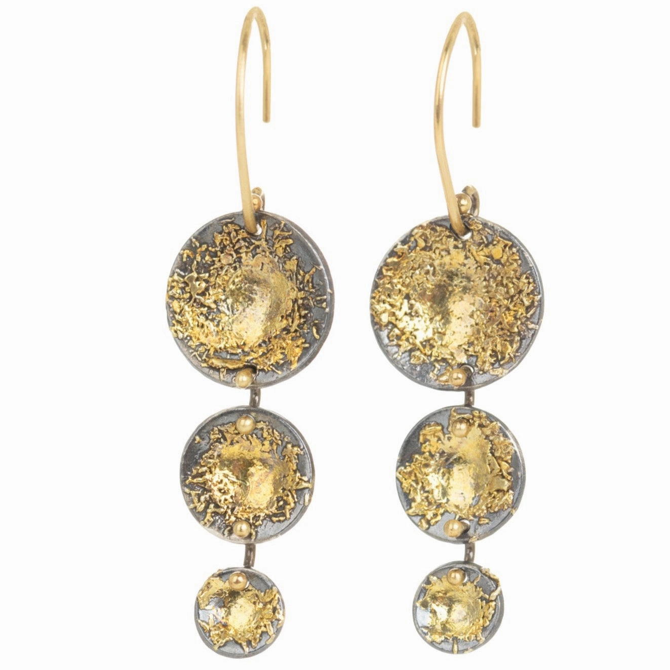 Wedding Ensemble Blossom Earring Drops - 22k Gold Dust, 18k Gold   Oxidized Silver