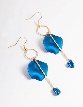 Everyday Accent Event Style Blue Circle Petal Drop Earrings