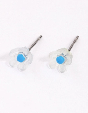 Minimal Chic Blue Frosted Flower Stud Earrings