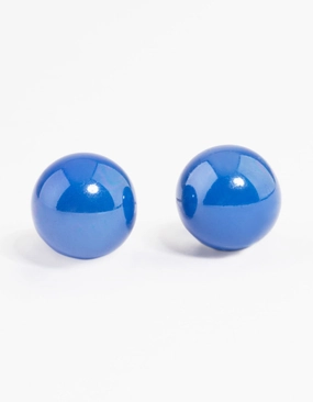 Trendy Accent Blue Shiny Ball Stud Earrings