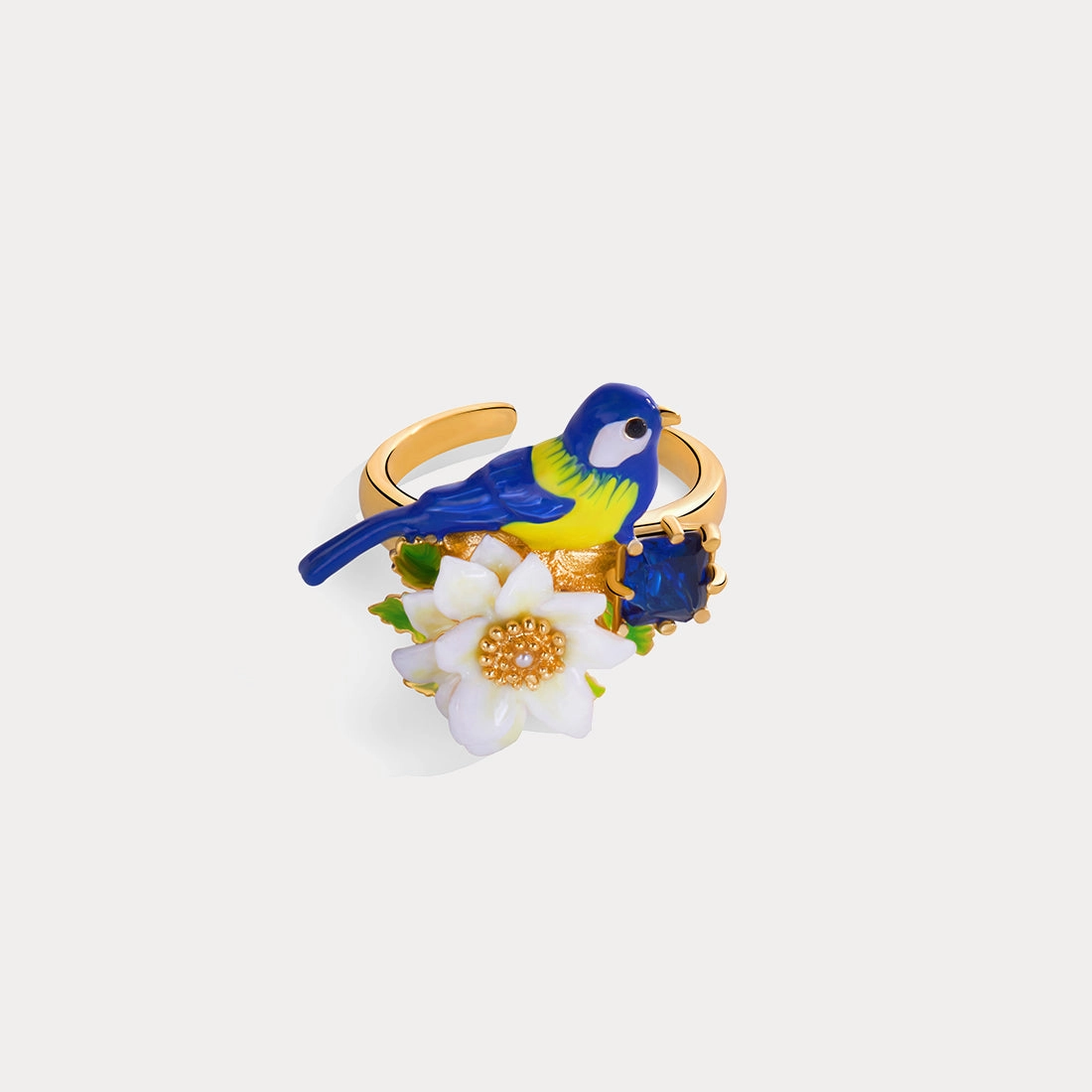 Lively Detail Blue Tit Gem Ring