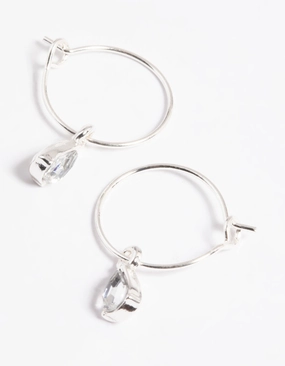 Distinct Edge Graceful Design Silver Pear Drop Hoop Earrings