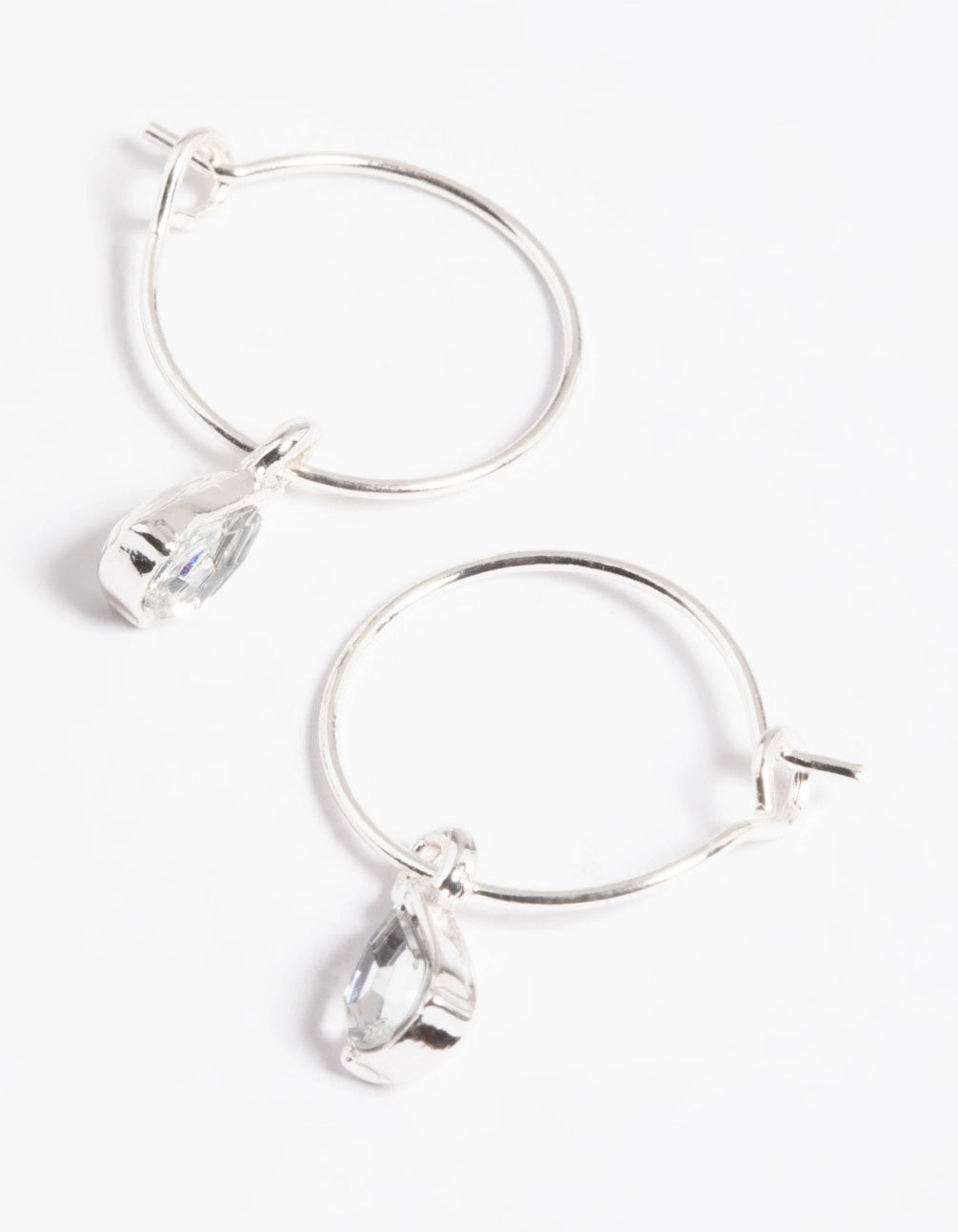 Distinct Edge Graceful Design Silver Pear Drop Hoop Earrings
