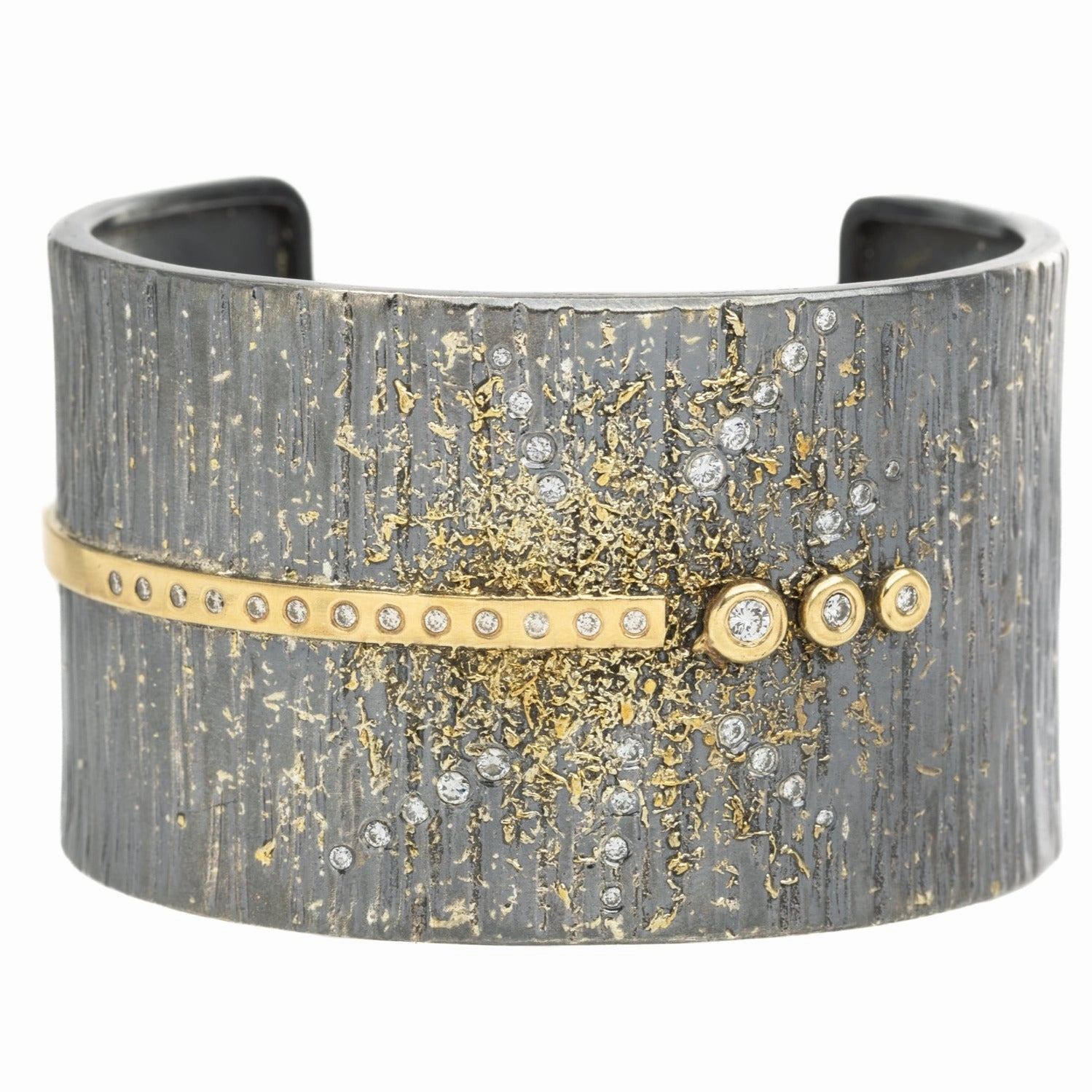 Shining Detail Aspen Statement Cuff 2.0 - 22ky, 18ky, Oxidized Silver   VS Diamonds