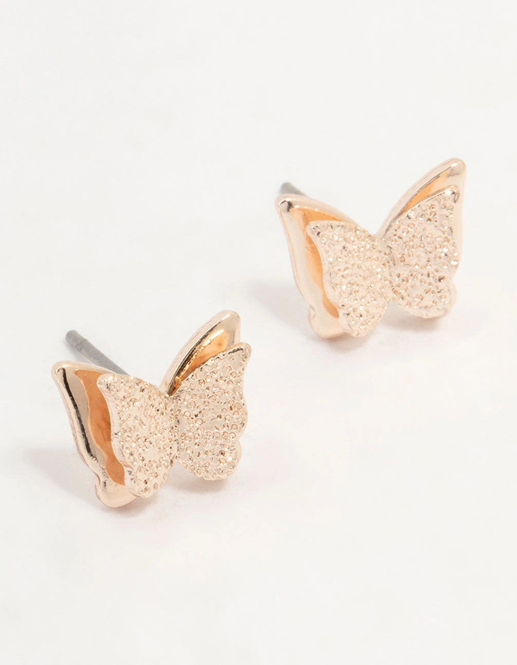 Radiant Pieces Finish Luxury Taste Rose Gold Sandblast Butterfly Stud Earrings