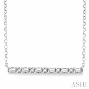1/6 Ctw Baguette and Round Cut Diamond Petite Bar Necklace in 10K White Gold Marvelous Adornment Ethical Item