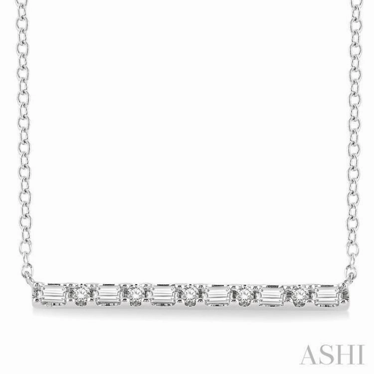 1/6 Ctw Baguette and Round Cut Diamond Petite Bar Necklace in 10K White Gold Marvelous Adornment Ethical Item