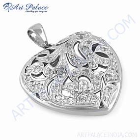 Designer Heart Style Cubic Zirconia Gemstone Silver Pendant - Elegant Jewelry Vintage Item