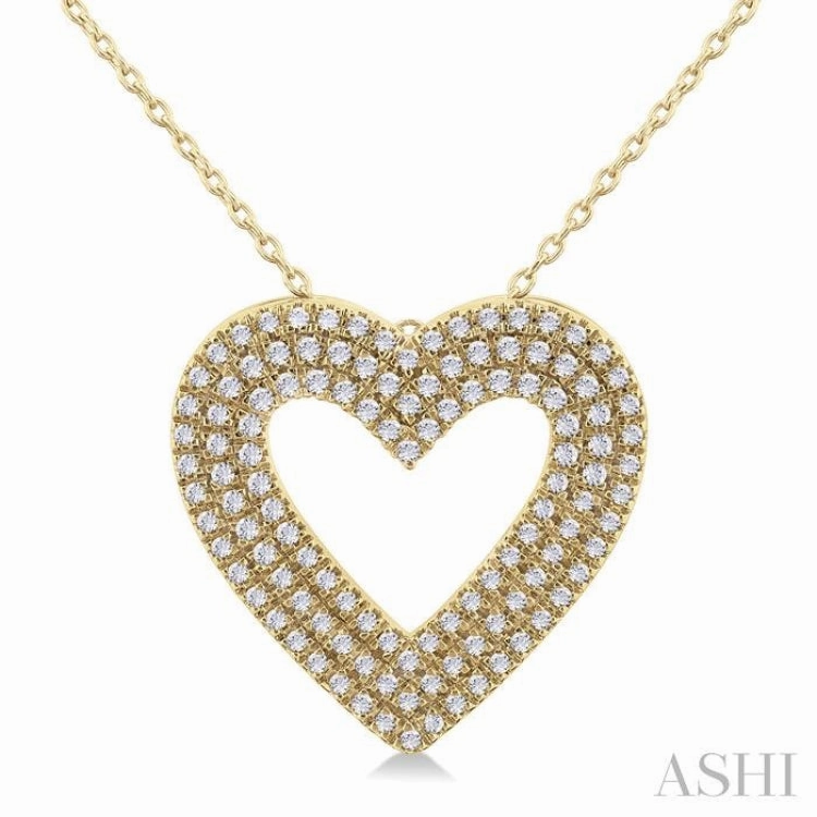 3/8 Ctw Heart Shape Triple Row Round Cut Diamond Fashion Pendant With Chain in 14K Yellow Gold Fashion highlight