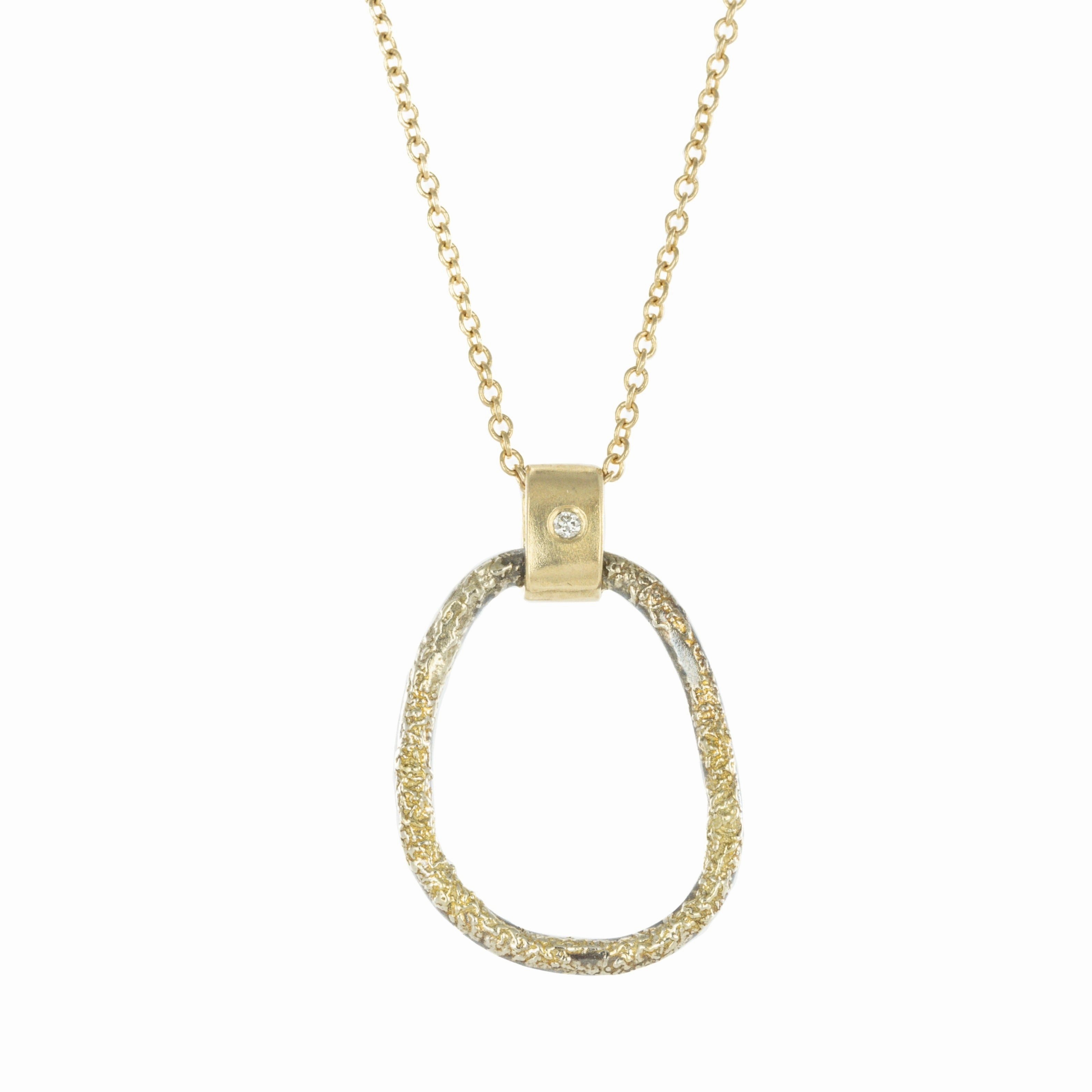 Small Dusted Carabiner Necklace - 22k/18k Gold, Oxidized Silver   VS Diamond Evening Detail Trendy Detail