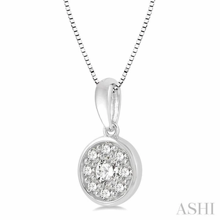 Formal Event Piece Professional Gift 1/3 Ctw Round Cut Diamond Cluster Circular Pendant With Chain in 14K White Gold