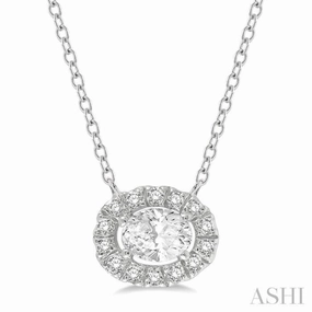 Everyday Carry Jewelry 1/4 Ctw Oval and Round Cut Diamond Halo Fashion Petite Pendant With Chain in 14K White Gold