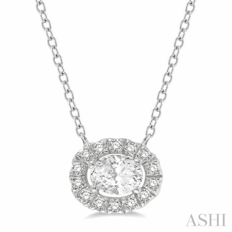 Everyday Carry Jewelry 1/4 Ctw Oval and Round Cut Diamond Halo Fashion Petite Pendant With Chain in 14K White Gold