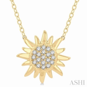 1/10 Ctw Sun Petite Round Cut Diamond Fashion Pendant With Chain in 10K Yellow Gold Festive Gift Beautiful Present
