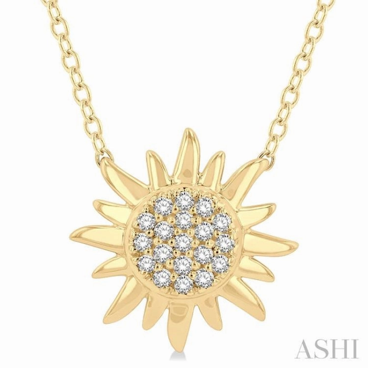 1/10 Ctw Sun Petite Round Cut Diamond Fashion Pendant With Chain in 10K Yellow Gold Festive Gift Beautiful Present