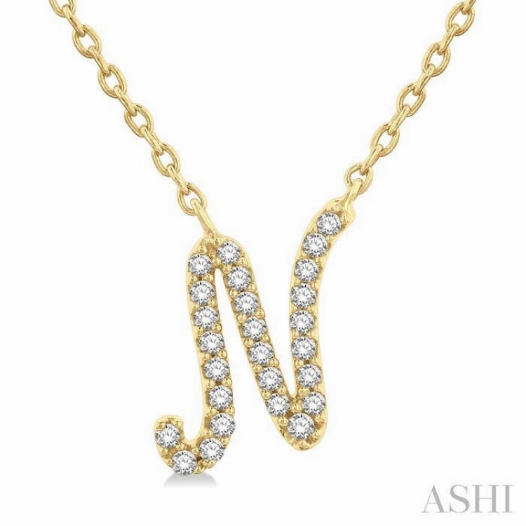 Ageless Accessory 1/10 Ctw Initial 'N' Round cut Diamond Pendant With Chain in 10K Yellow Gold