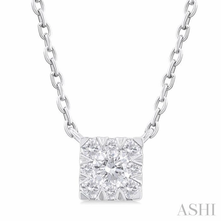 Keepsake Item 1/10 Ctw Lovebright Petite Square Shape Round Cut Diamond Fashion Pendant With Chain in 10K White Gold