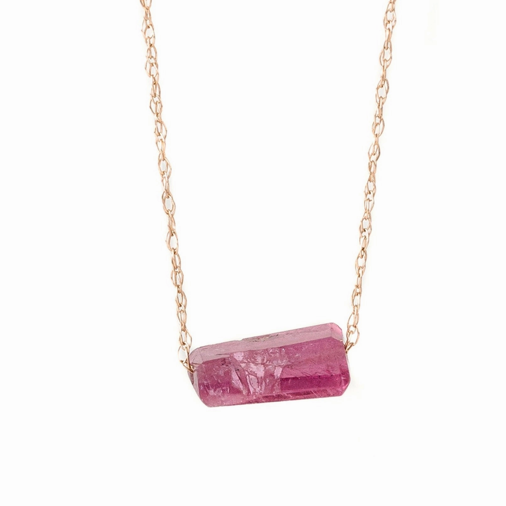 Brazilian Pink Tourmaline Necklace - 14k Gold Bold Details