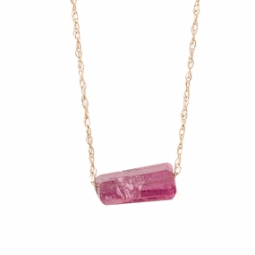 Brazilian Pink Tourmaline Necklace - 14k Gold Bold Details