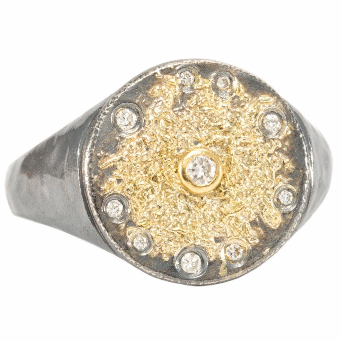 Captivating Style Pure Form Starburst Signet - 22ky, 18ky, Oxidized Silver   VS Diamonds